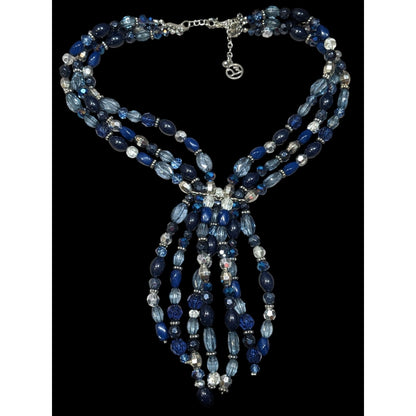 Erica Lyons Blue And Silver Tone Beaded Statement Necklace