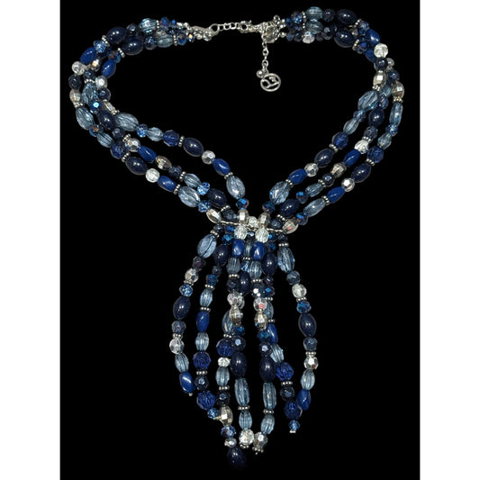 Erica Lyons Blue And Silver Tone Beaded Statement Necklace