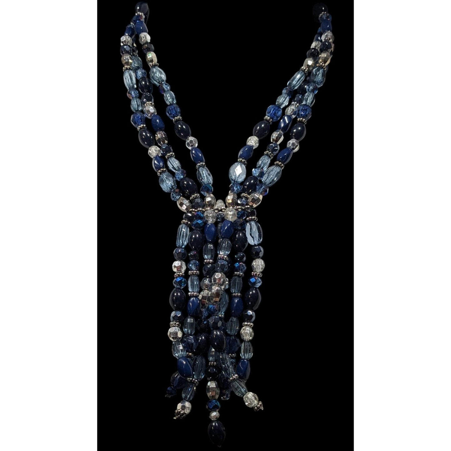 Erica Lyons Blue And Silver Tone Beaded Statement Necklace