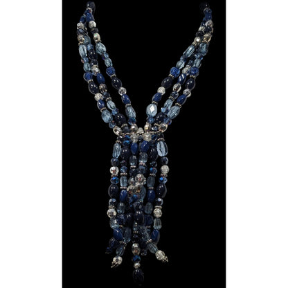 Erica Lyons Blue And Silver Tone Beaded Statement Necklace
