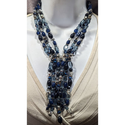 Erica Lyons Blue And Silver Tone Beaded Statement Necklace