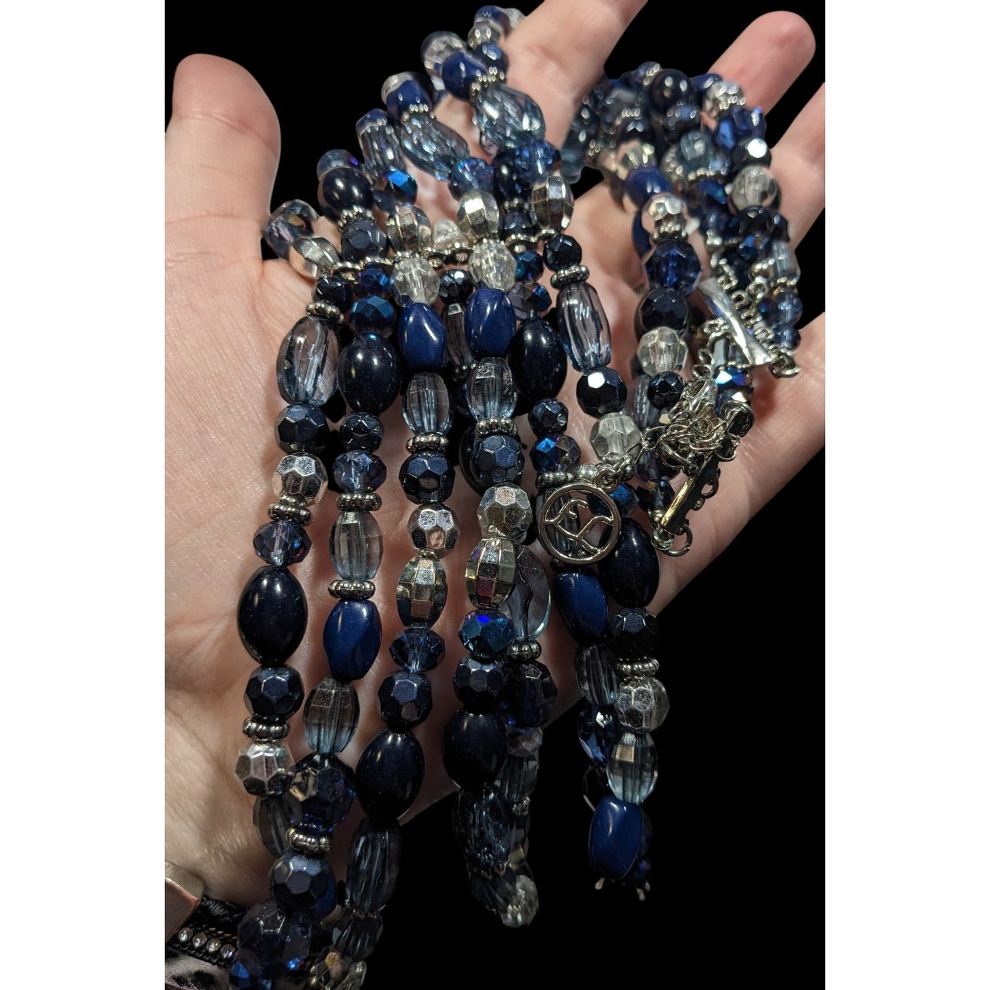 Erica Lyons Blue And Silver Tone Beaded Statement Necklace