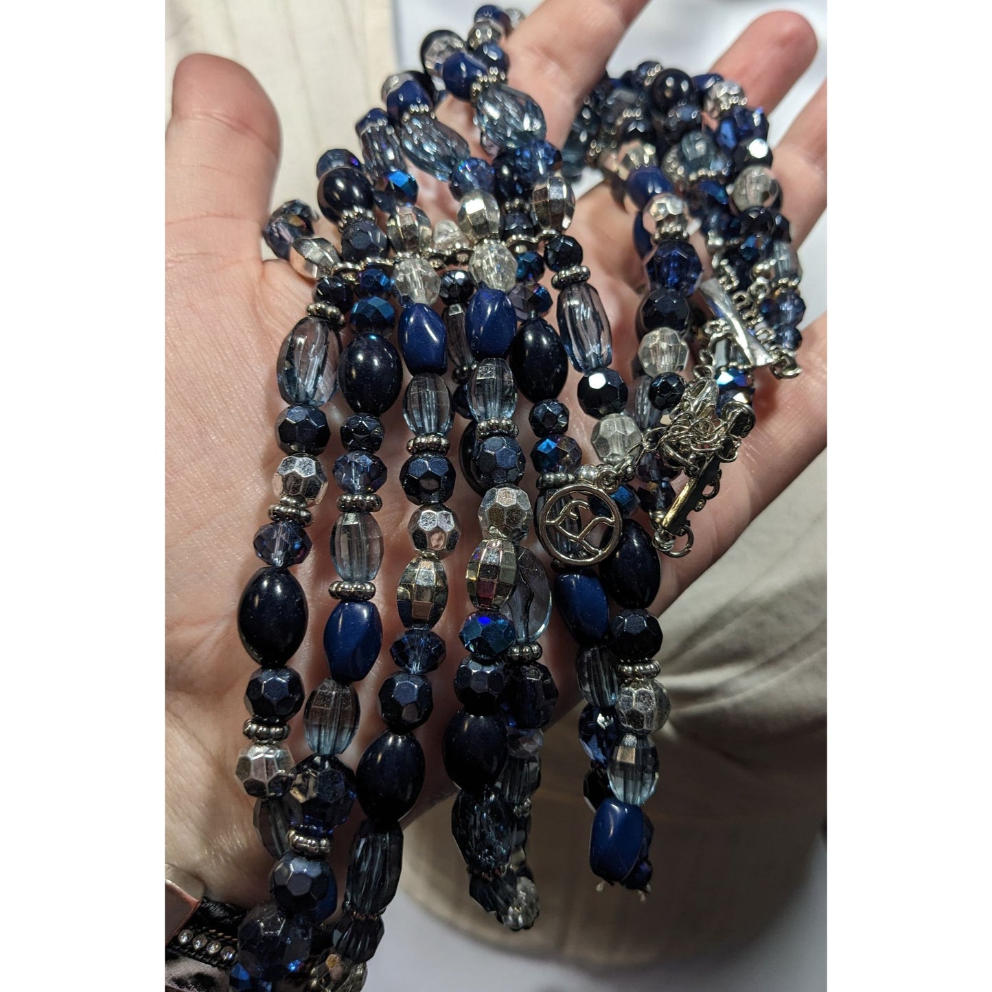 Erica Lyons Blue And Silver Tone Beaded Statement Necklace