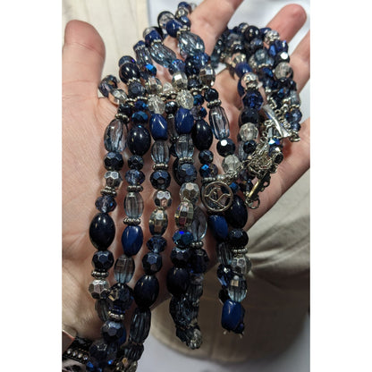 Erica Lyons Blue And Silver Tone Beaded Statement Necklace
