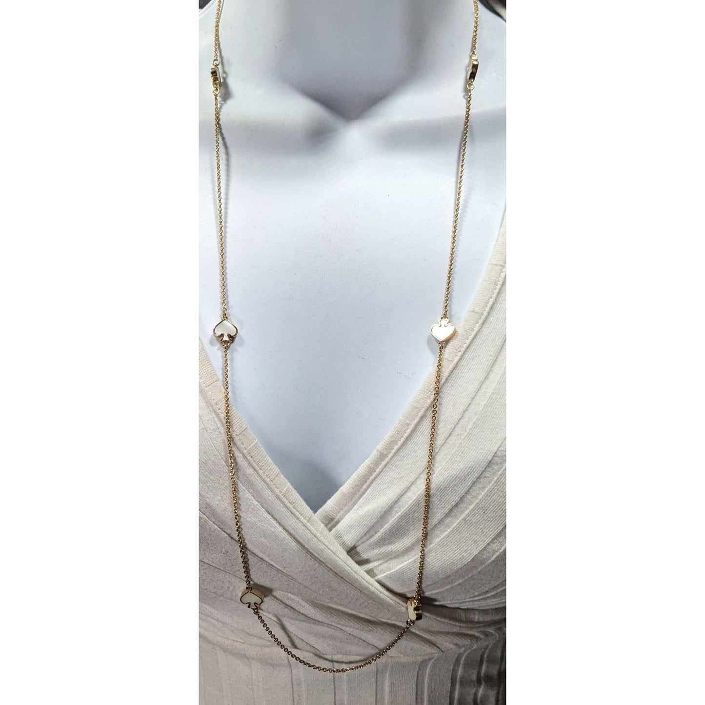 Kate Spade Mother Of Pearl White And Gold Tone Station Necklace