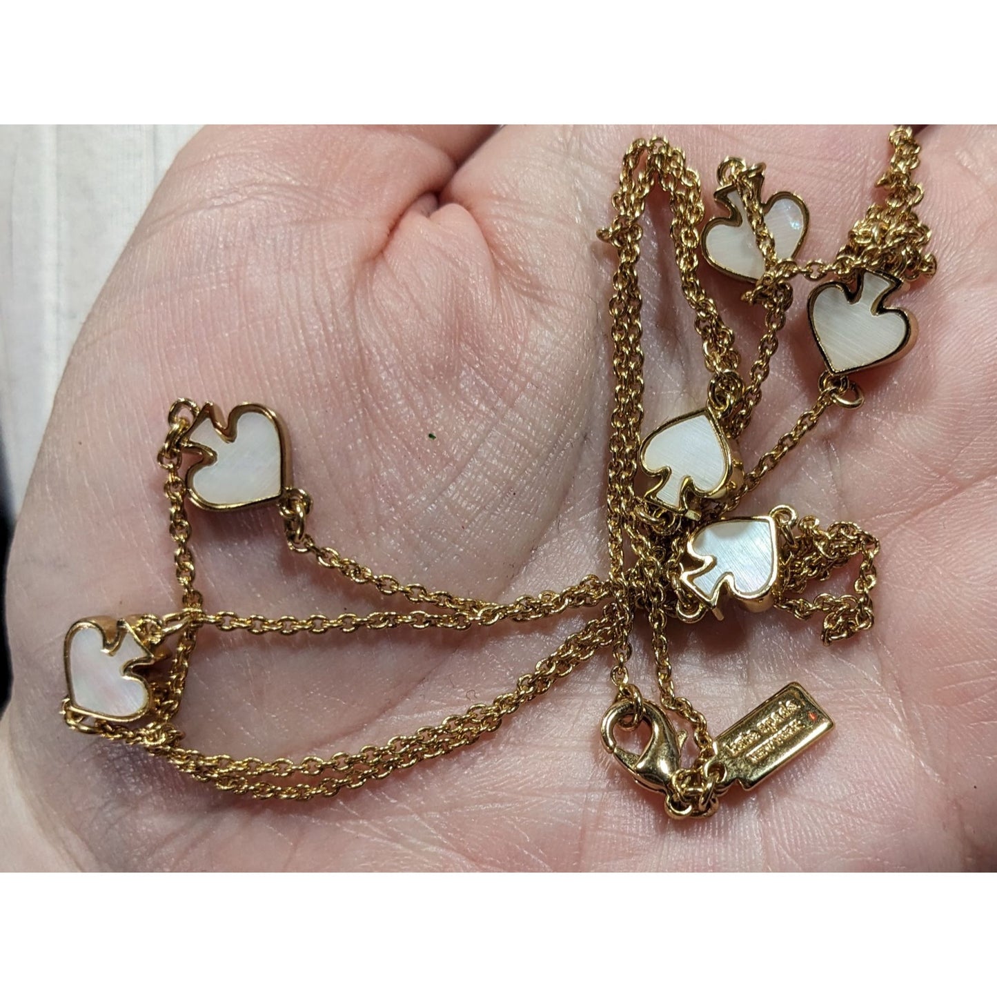 Kate Spade Mother Of Pearl White And Gold Tone Station Necklace