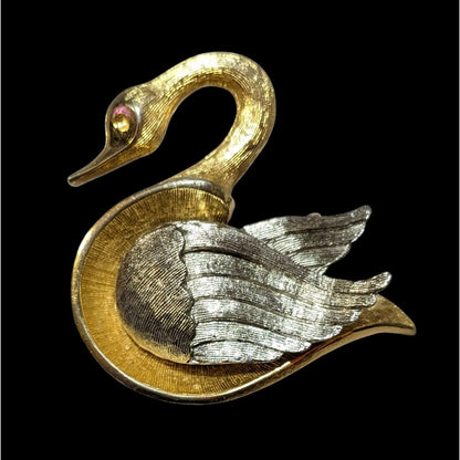 Vintage Silver And Gold Tone Stylized Swan Brooch