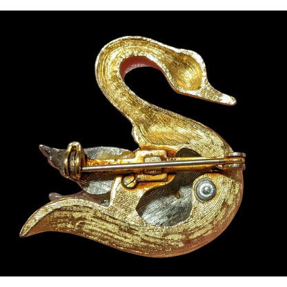 Vintage Silver And Gold Tone Stylized Swan Brooch