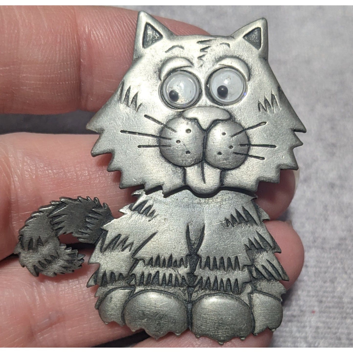 Vintage Jonette Jewelry Articulated Head Cat Brooch With Googly Eyes