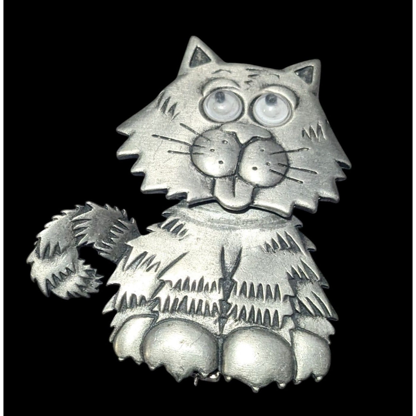 Vintage Jonette Jewelry Articulated Head Cat Brooch With Googly Eyes