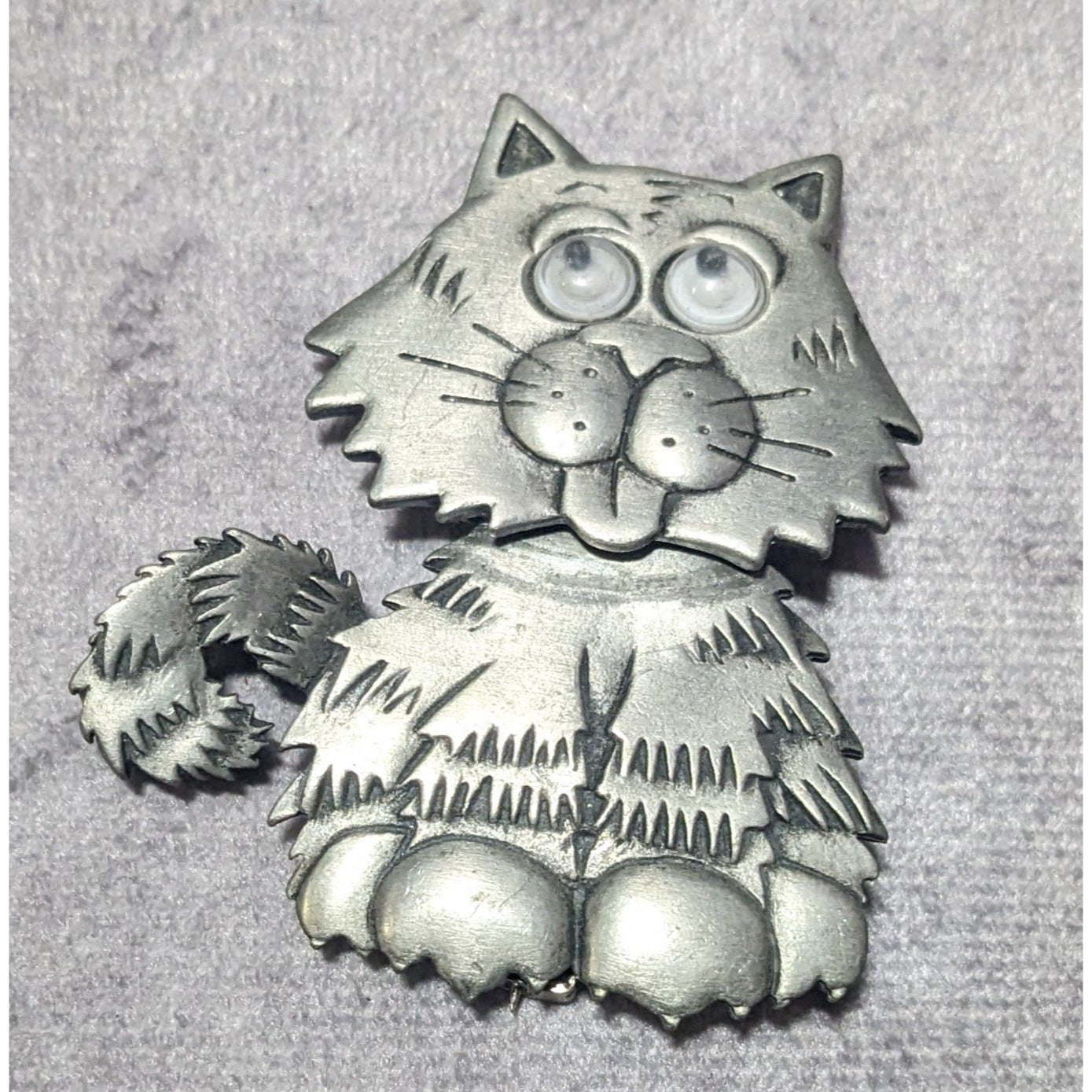 Vintage Jonette Jewelry Articulated Head Cat Brooch With Googly Eyes