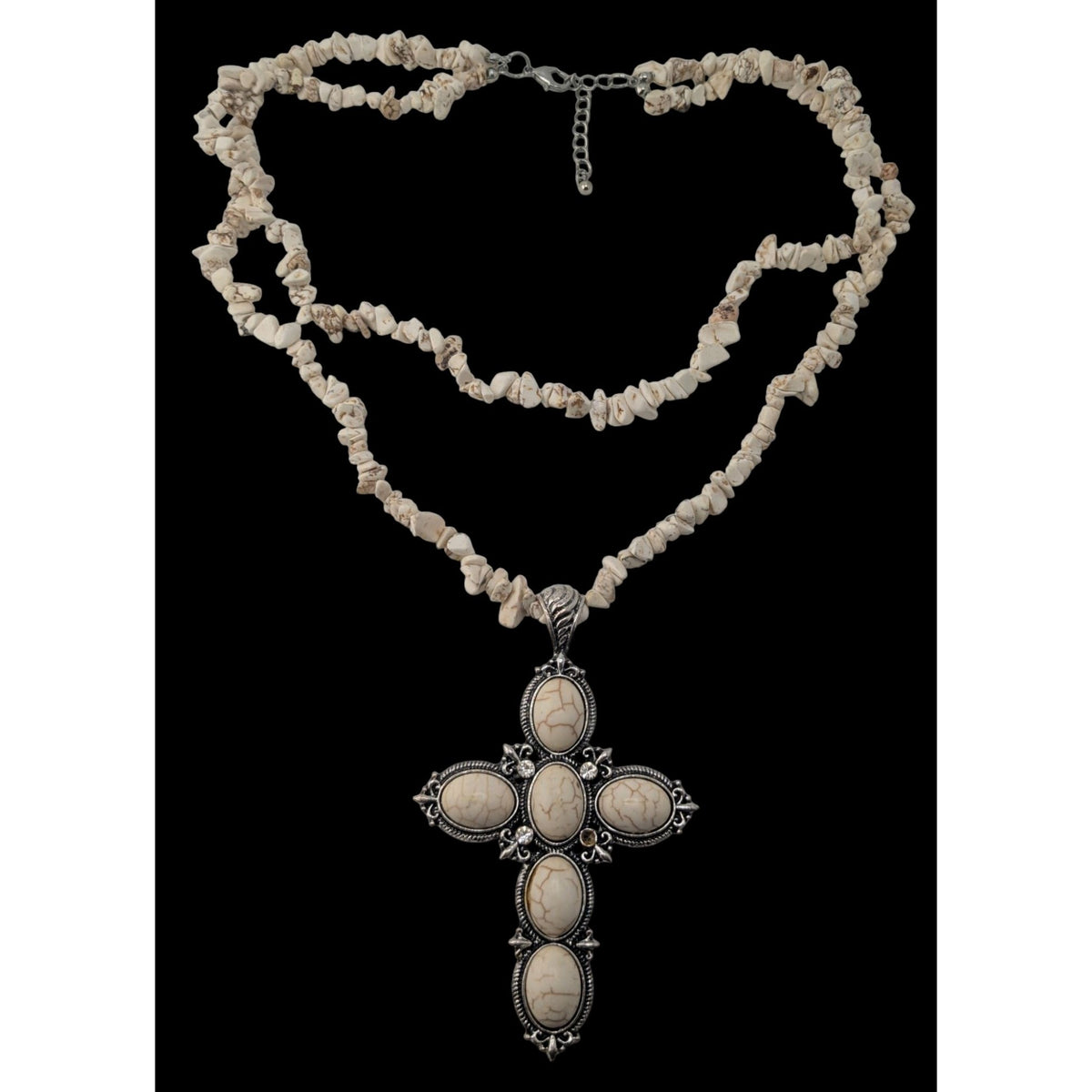Boho Southwestern Western Cross Howlite Chip Statement Necklace