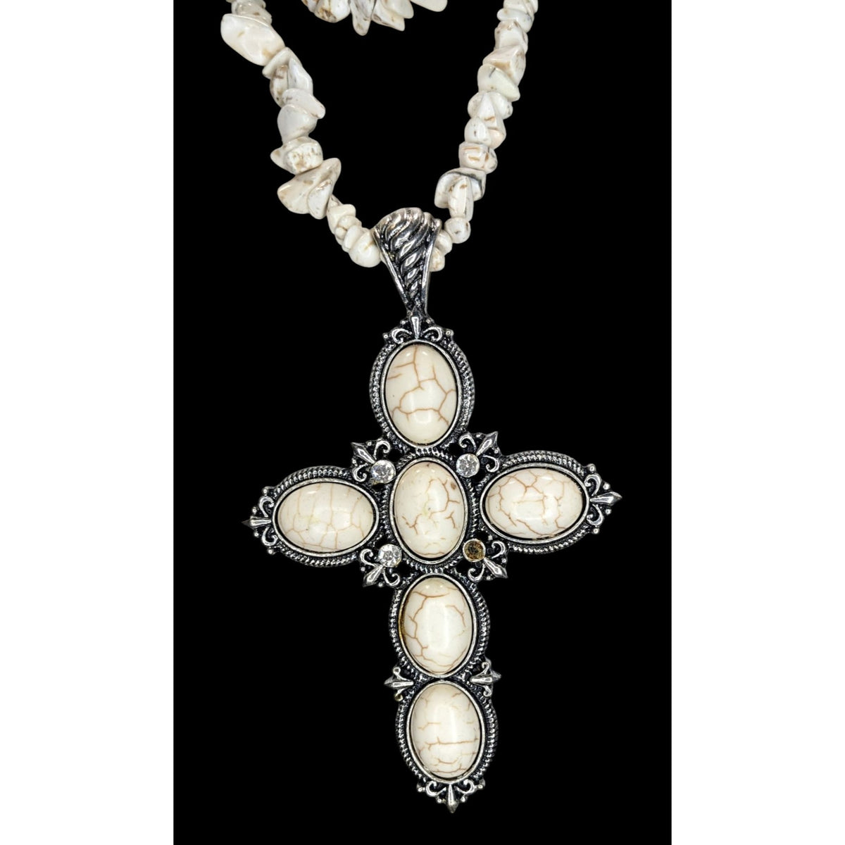 Boho Southwestern Western Cross Howlite Chip Statement Necklace