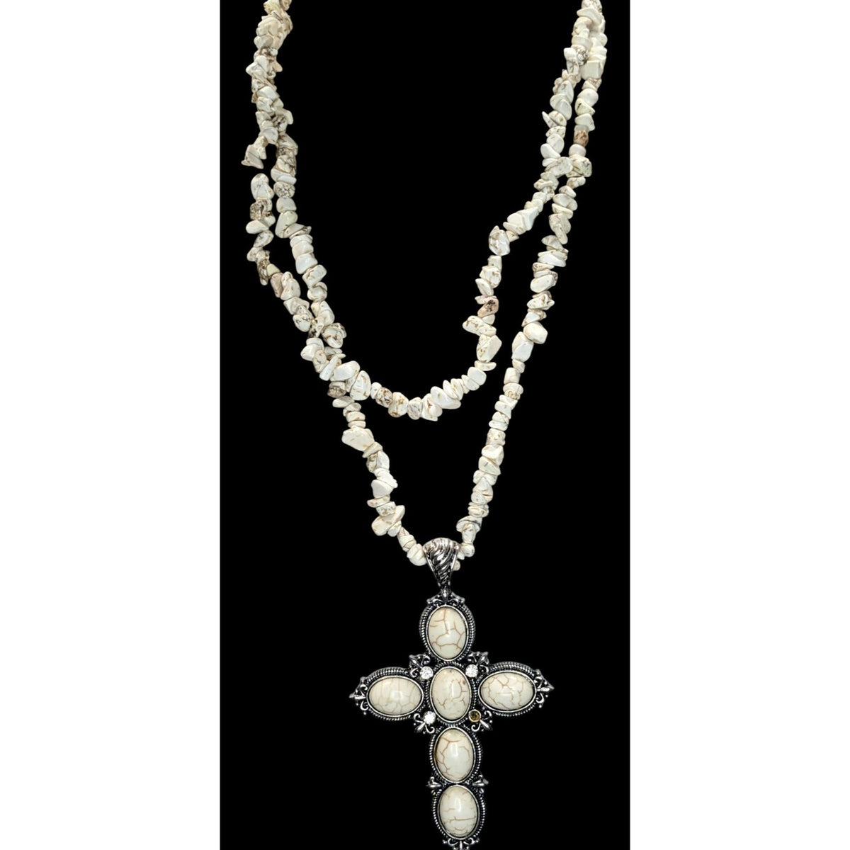 Boho Southwestern Western Cross Howlite Chip Statement Necklace