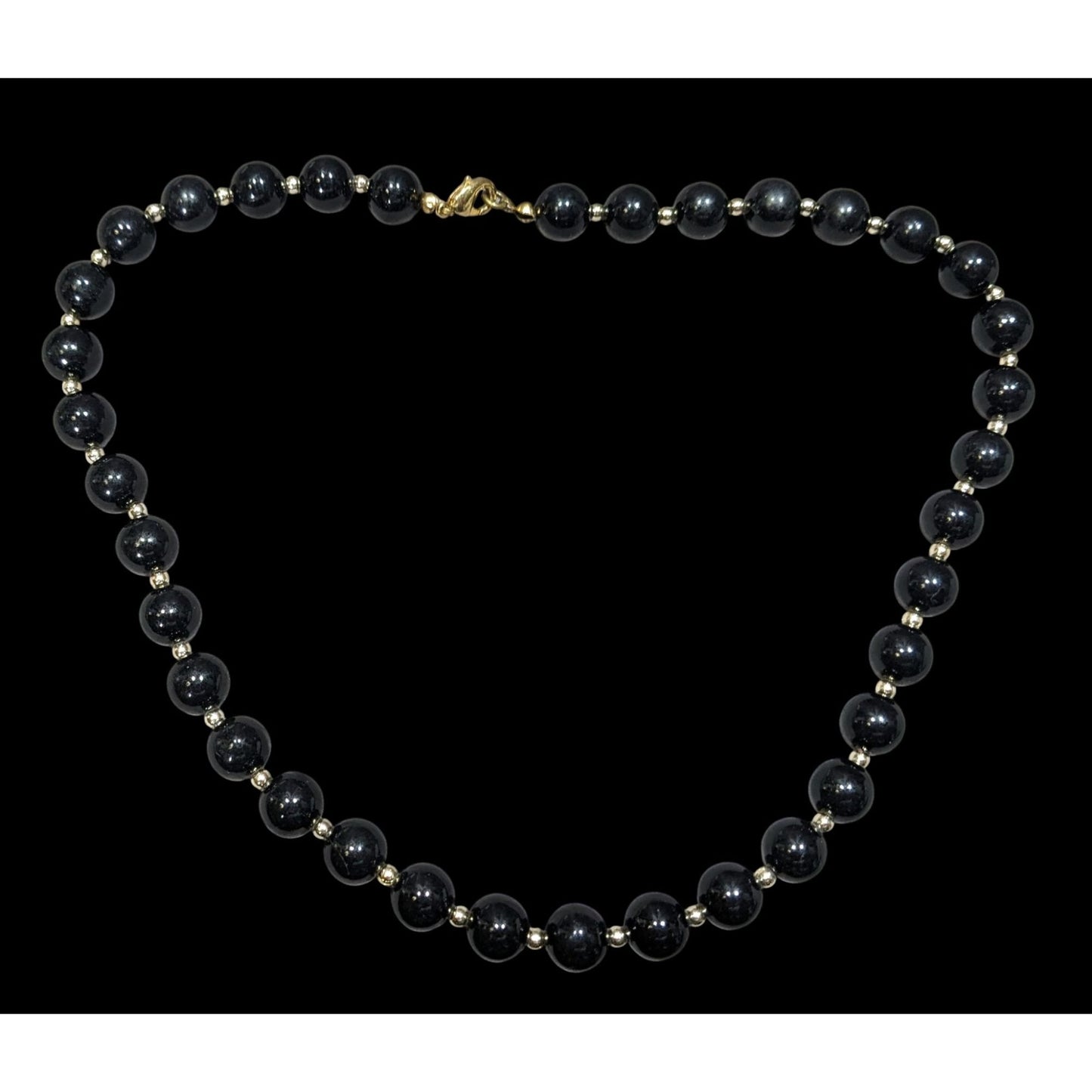 Elegant Corporate Goth Black Beaded Necklace With Silver Tone Accents