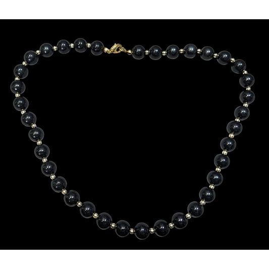 Elegant Corporate Goth Black Beaded Necklace With Silver Tone Accents