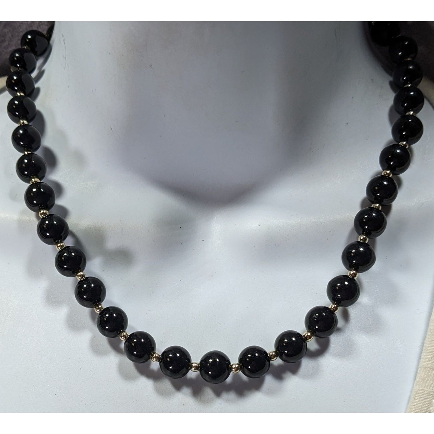 Elegant Corporate Goth Black Beaded Necklace With Silver Tone Accents