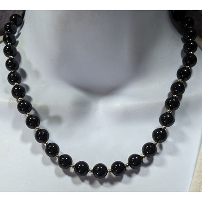 Elegant Corporate Goth Black Beaded Necklace With Silver Tone Accents