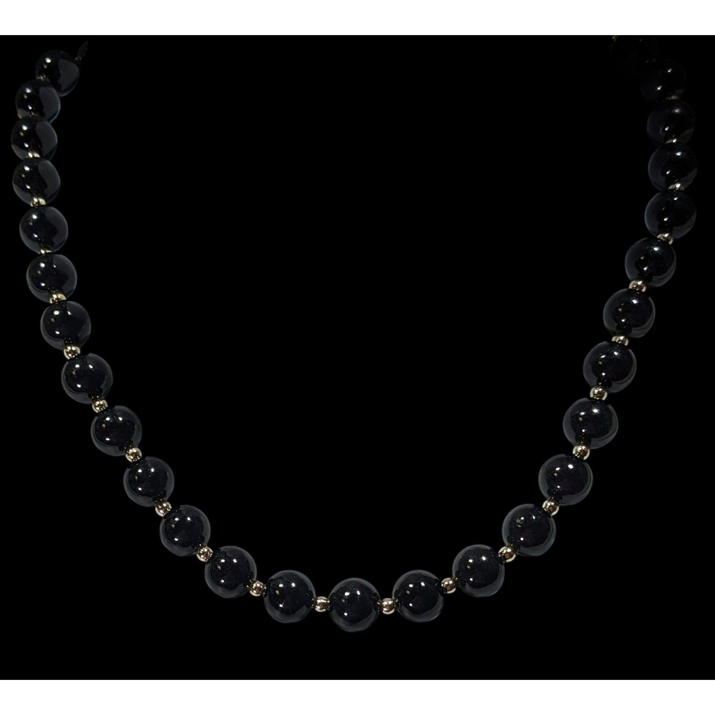 Elegant Corporate Goth Black Beaded Necklace With Silver Tone Accents