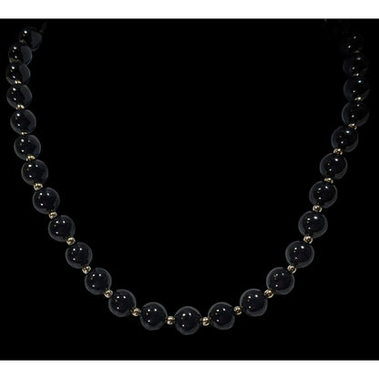 Elegant Corporate Goth Black Beaded Necklace With Silver Tone Accents