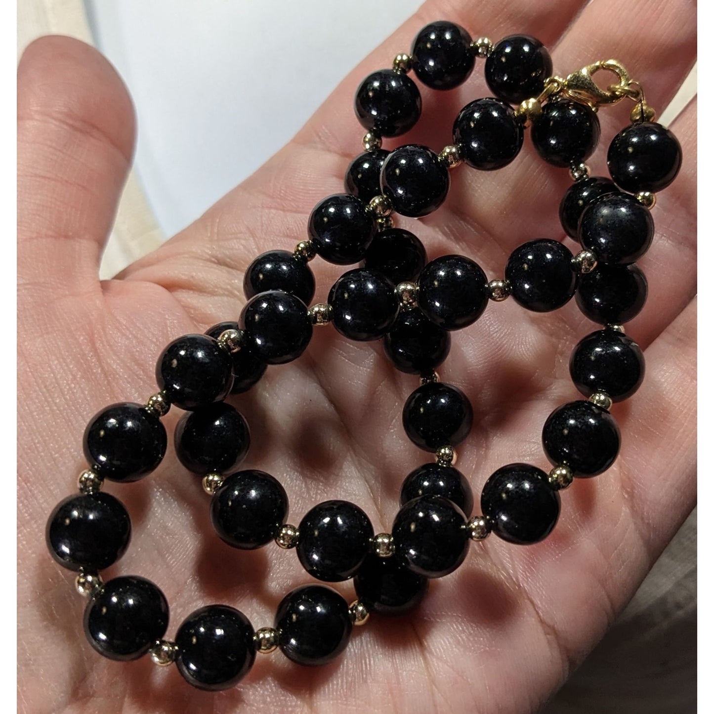 Elegant Corporate Goth Black Beaded Necklace With Silver Tone Accents