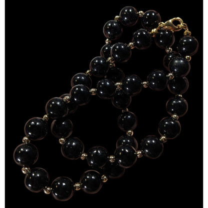 Elegant Corporate Goth Black Beaded Necklace With Silver Tone Accents