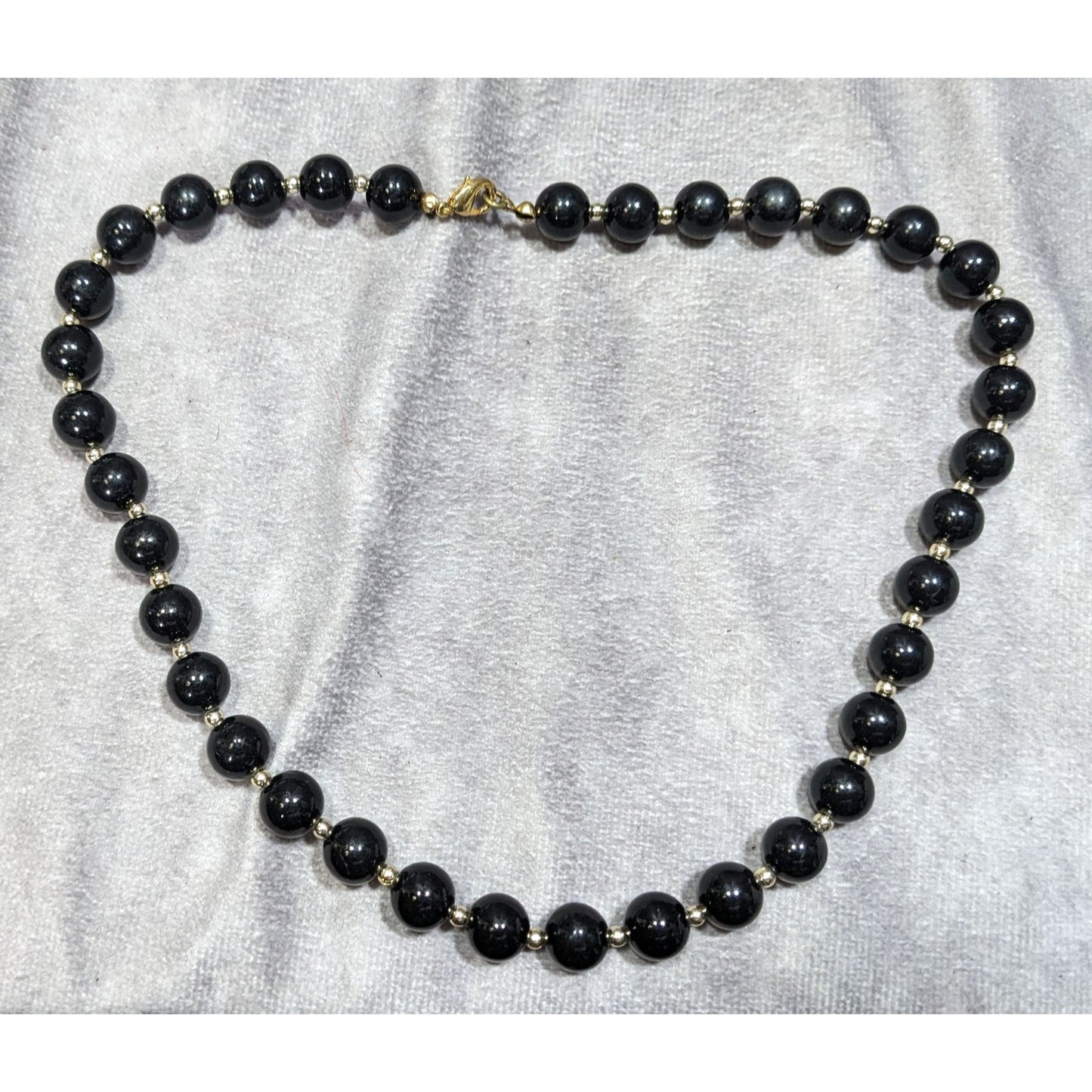 Elegant Corporate Goth Black Beaded Necklace With Silver Tone Accents