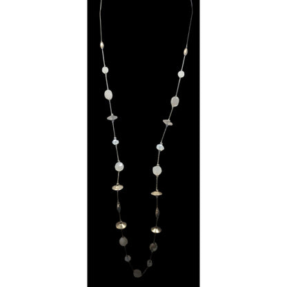 Smokey White Glass And Gold Tone Metal Studded Station Necklace