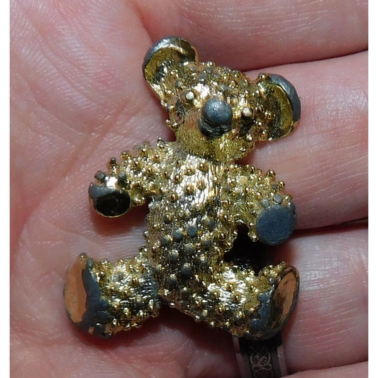Vintage Gold Tone Textured Teddy Bear Brooch