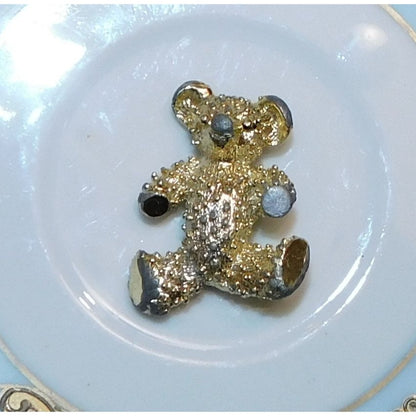 Vintage Gold Tone Textured Teddy Bear Brooch