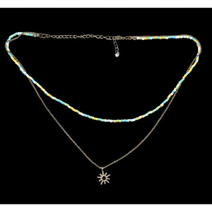 Minimalist Floral Layered Bohemian Beaded Sun Necklace
