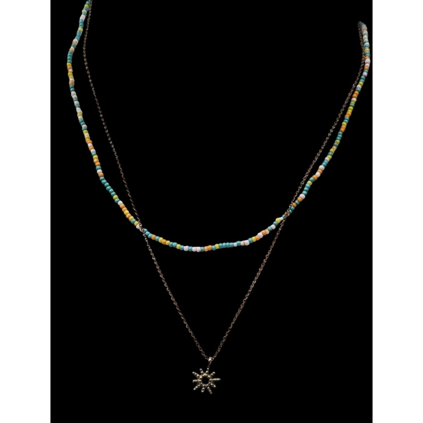 Minimalist Floral Layered Bohemian Beaded Sun Necklace