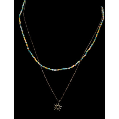 Minimalist Floral Layered Bohemian Beaded Sun Necklace