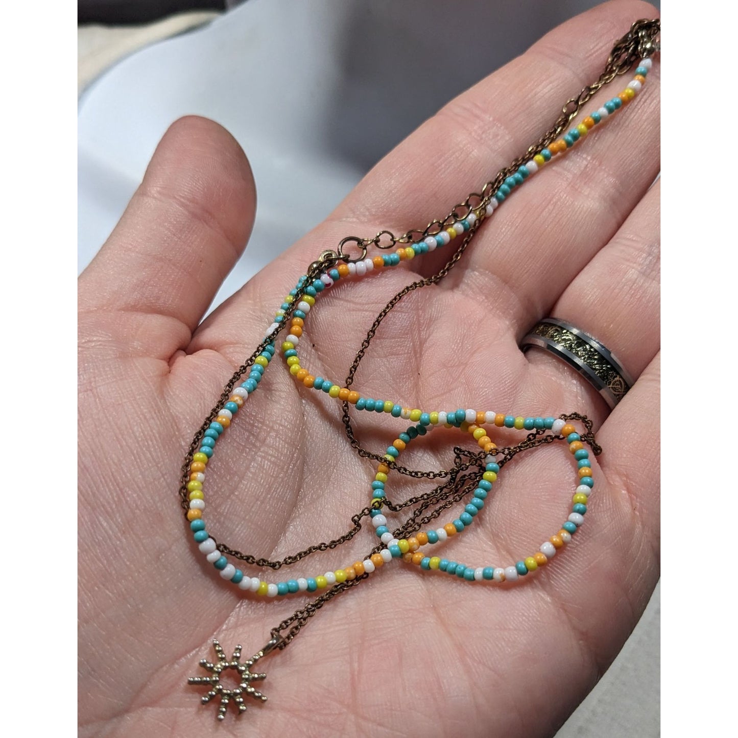 Minimalist Floral Layered Bohemian Beaded Sun Necklace