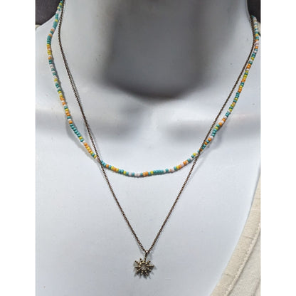 Minimalist Floral Layered Bohemian Beaded Sun Necklace