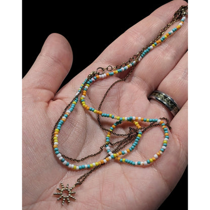 Minimalist Floral Layered Bohemian Beaded Sun Necklace