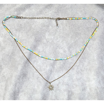 Minimalist Floral Layered Bohemian Beaded Sun Necklace