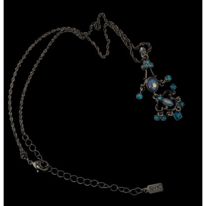 1928 Blue Chandelier Pendant Necklace Gunmetal Victorian Revival Fantasy Jewelry
