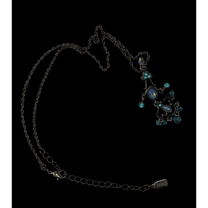 1928 Blue Chandelier Pendant Necklace Gunmetal Victorian Revival Fantasy Jewelry
