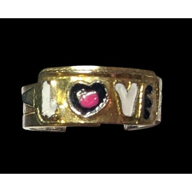 Coquette Gold Tone Enamel Filled Love Ring Size 8