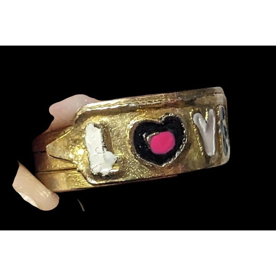 Coquette Gold Tone Enamel Filled Love Ring Size 8