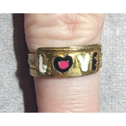 Coquette Gold Tone Enamel Filled Love Ring Size 8