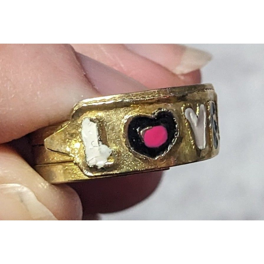 Coquette Gold Tone Enamel Filled Love Ring Size 8