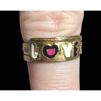 Coquette Gold Tone Enamel Filled Love Ring Size 8