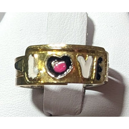 Coquette Gold Tone Enamel Filled Love Ring Size 8