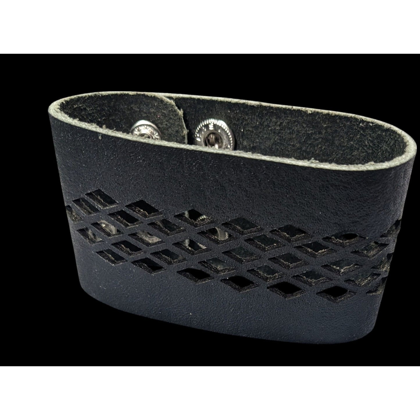 Gothic Black Faux Leather Lattice Cutout Bracelet