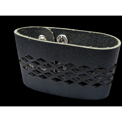 Gothic Black Faux Leather Lattice Cutout Bracelet