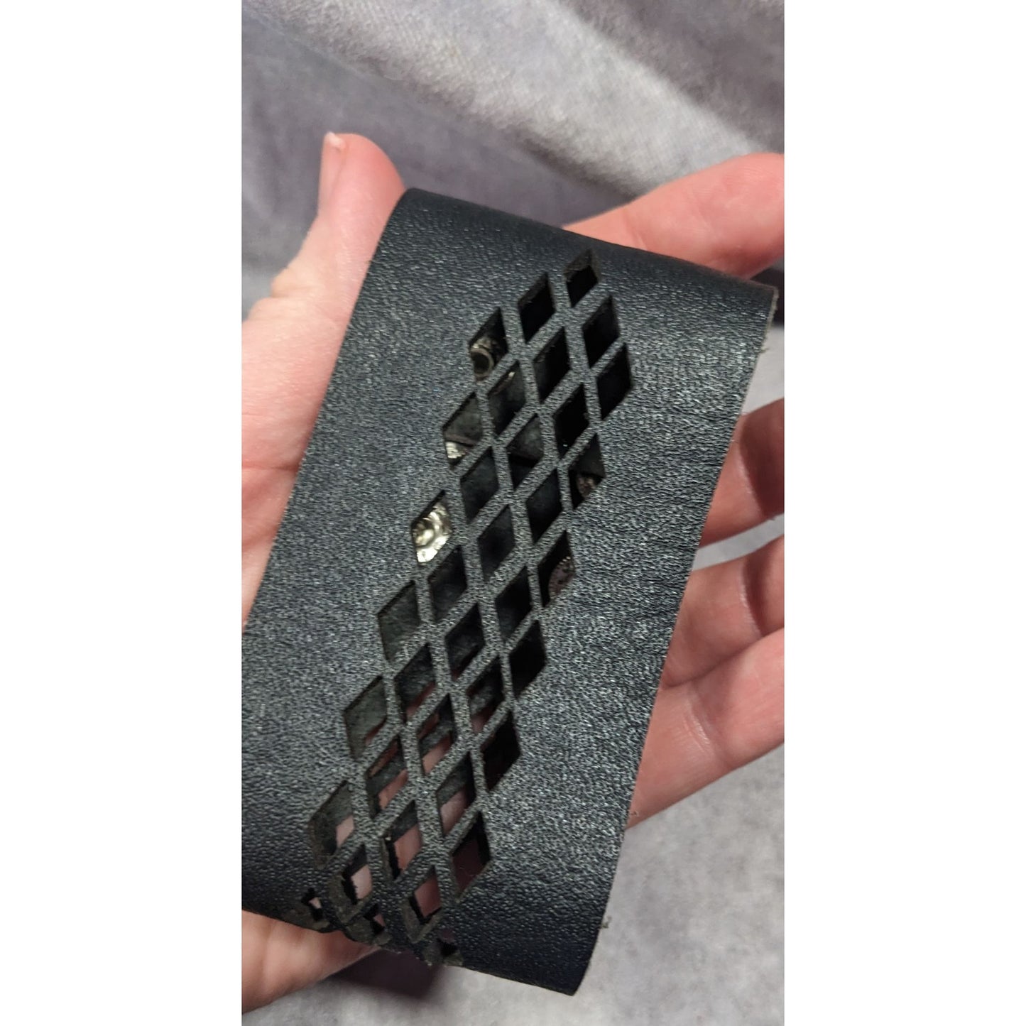 Gothic Black Faux Leather Lattice Cutout Bracelet