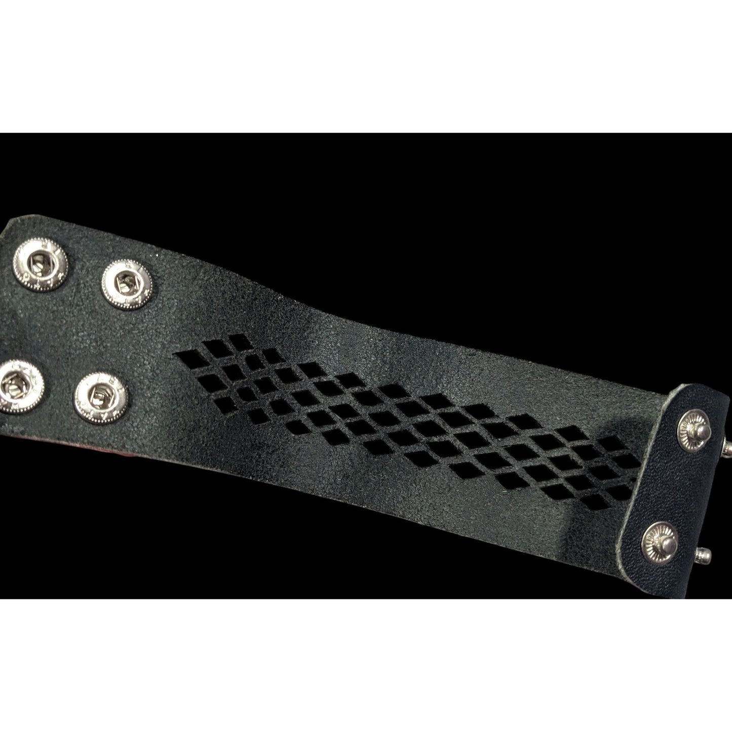 Gothic Black Faux Leather Lattice Cutout Bracelet