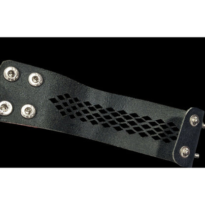 Gothic Black Faux Leather Lattice Cutout Bracelet